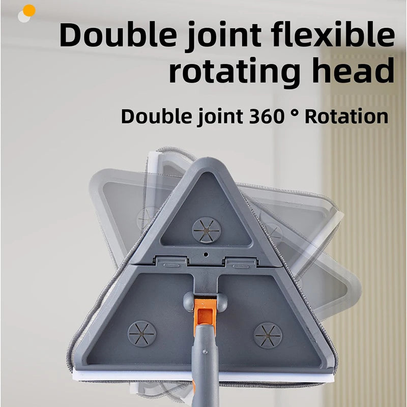 Portable Fold Triangle Head Floor Mop Cleaner Tool Mop 360 Rotation Cleaning For  Kitchen Walls And Ceilings Microfiber Pad